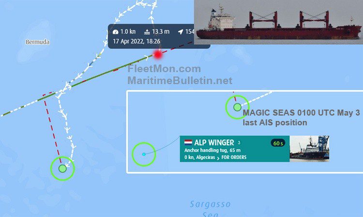 Bulk carrier to be taken on tow after 2-week drift, North Atlantic