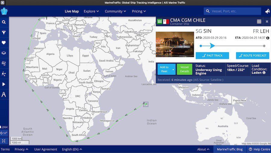 CMA CGM sends ships via the Cape to Europe and Asia