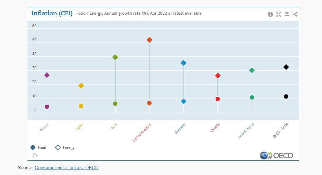 Inflation in the OECD rises to 9.2% in April 2022 as food and services prices accelerate