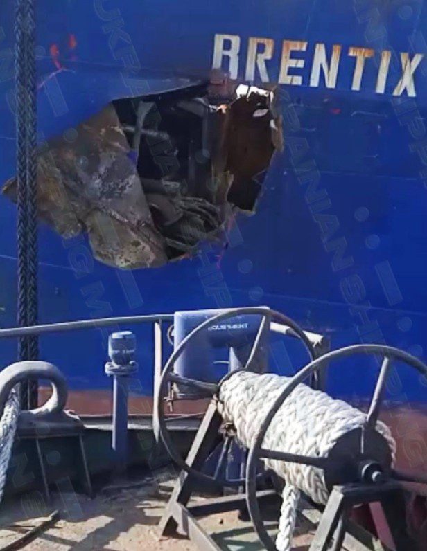Tanker hit by Russian bomb or shell