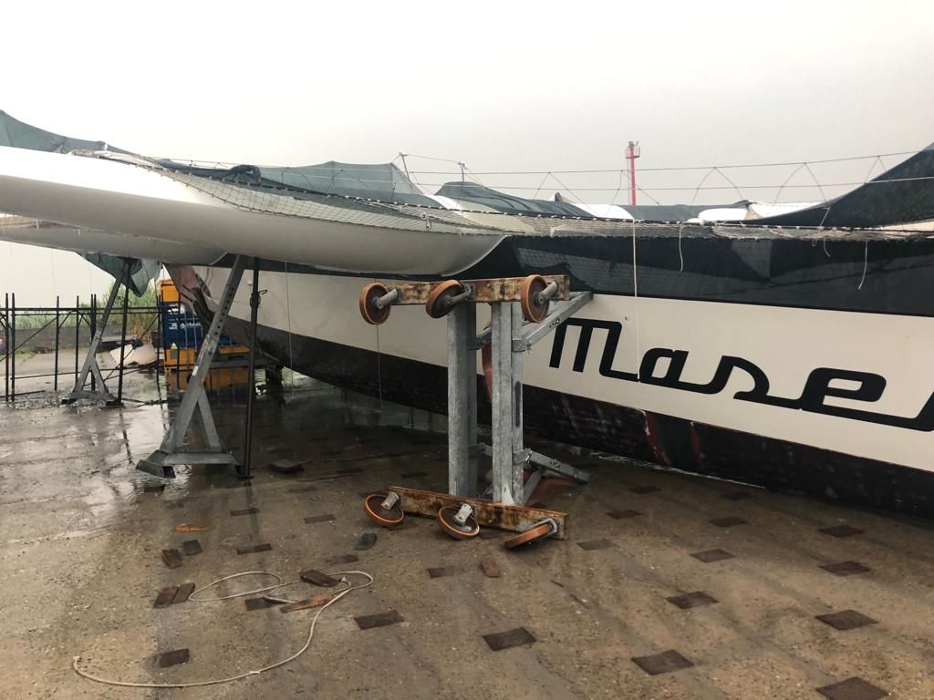 Maserati trimaran ‘thrown into air’ by violent storm at Italian marina