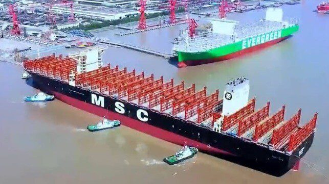 World’s Largest Containership Floated Out for MSC at Chinese Shipyard