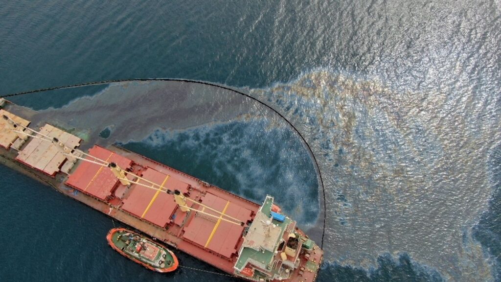 Bulk carrier OS 35 is leaking fuel off Gibraltar coast