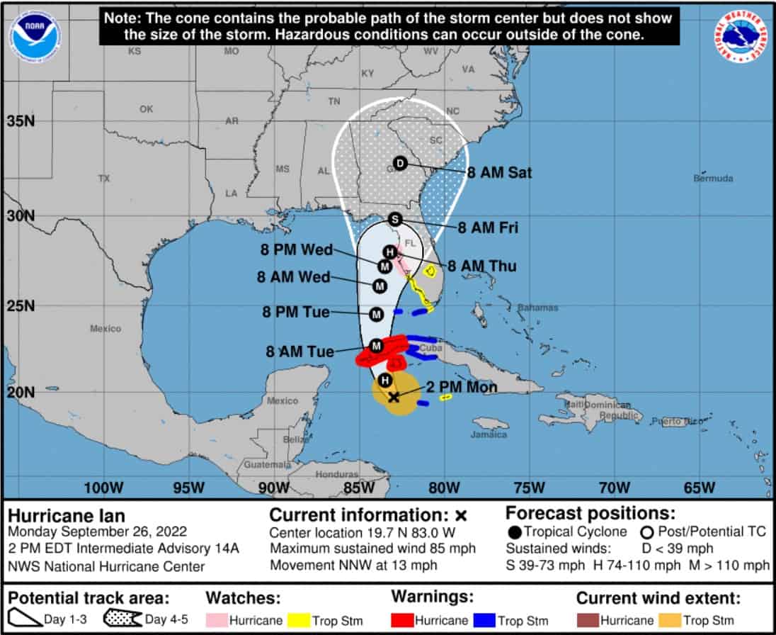 Multiple Cruise Ship Itinerary Changes as Hurricane Ian Aims for Florida