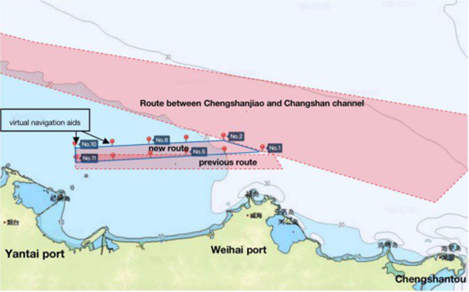 MSA issued notices on route adjustment between Yantai and Weihai and alert of fishery farms to the south of the new route MSA issued notices on route adjustment between Yantai and Weihai and alert of fishery farms to the south of the new route