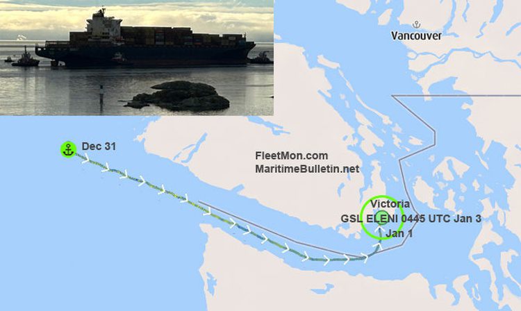 Container ship disabled, towed to Victoria, Canada