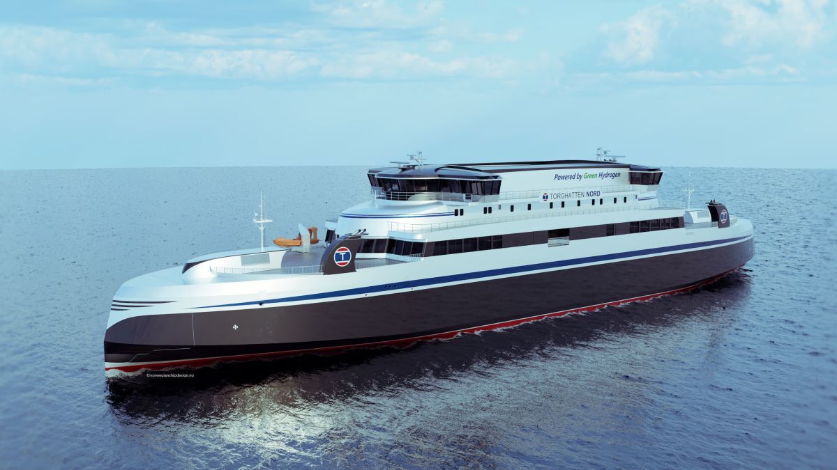A rendering of Torghatten Nord's hydrogen powered ferry (source: The Norwegian Ship Design Company)